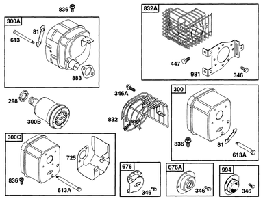 Muffler Grp Diagram and Parts List for 171432-0301-XX  Briggs and Stratton Engine